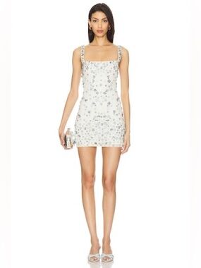 MAJORELLE
Zaly Embellished Dress in White & Blue